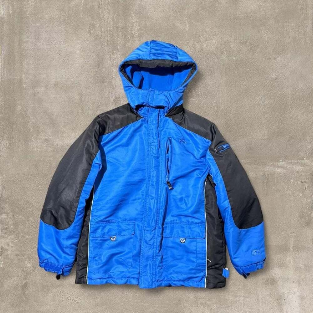 Starter Vintage Blue and Black Hooded Puffer Jacket